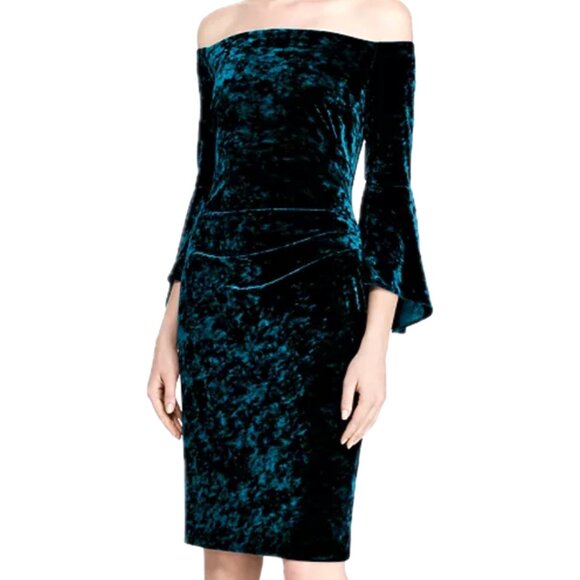 LAUREN Ralph Lauren | Off-the-Shoulder Velvet Dress Deep Teal Blue | Size 2 - Picture 1 of 14
